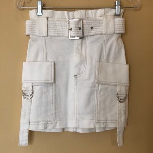 Bershka white denim cargo skirt with belt